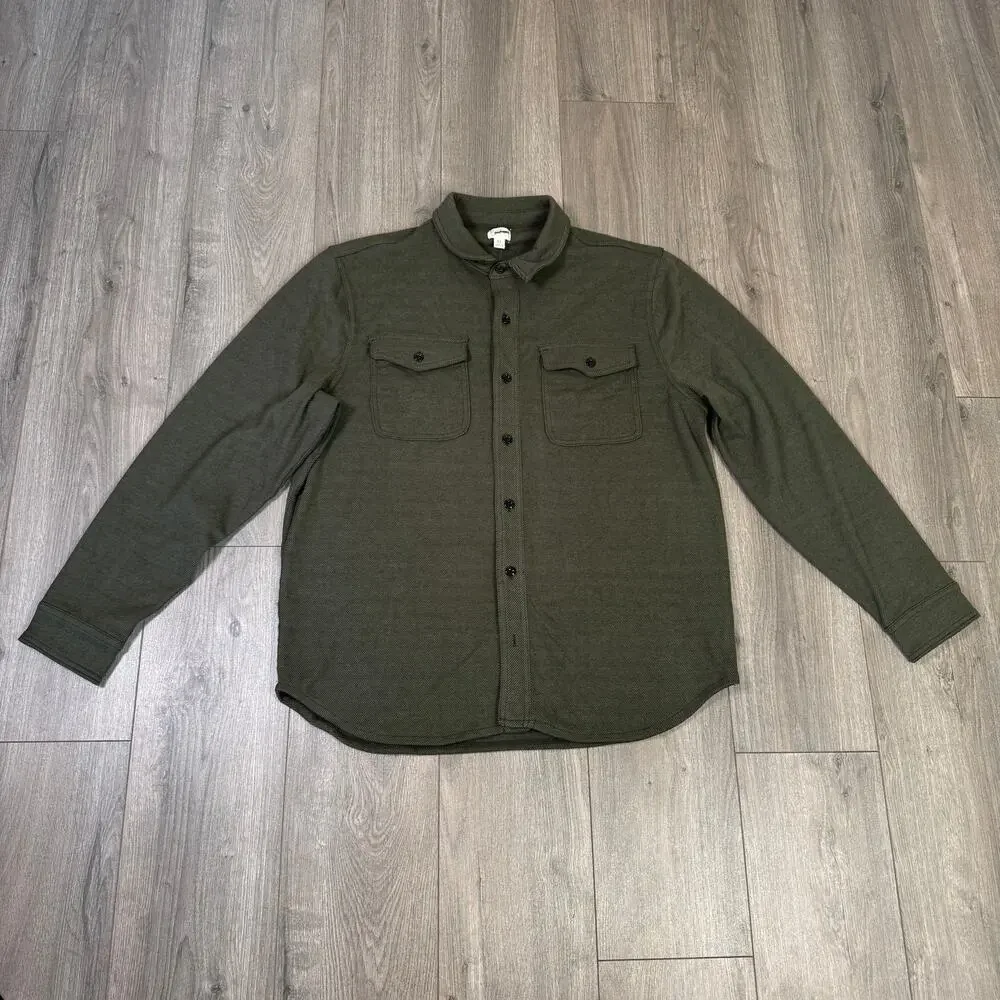 J.Crew Seabord Soft-Knit Long Sleeve Shirt Mens XL Greenish Brown Button Stretch